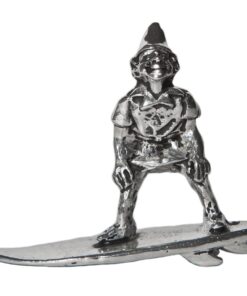 Alternative view of Lucky Polperro Cornish Piskey Surfing Pewter Statue