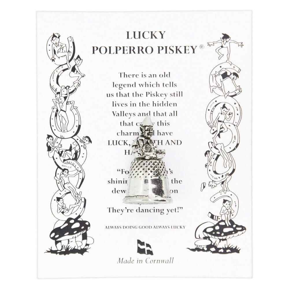Lucky Polperro Cornish Piskey On Thimble Pewter Statue