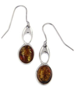Infinity knot open drop earrings set with amber gemstone.