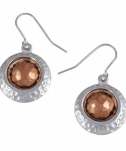 Pewter circular earrings with copper offset disc.