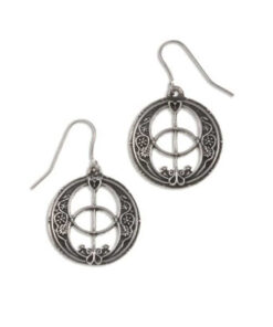 Circular celtic design chalice well drop earrings on surgical steel wires.