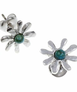 Dahlia flower stud earrings with turquoise centres.