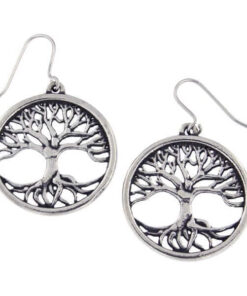 Circular pewter tree of life earrings on surgical steel wires.