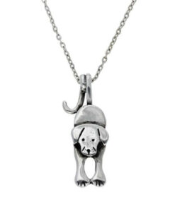 Puppy Dog Tail Pendant – This fun pewter puppy dog tail pendant has a quirky hooped tail design that the 18″ tin-plated surgical steel curb chain goes through!