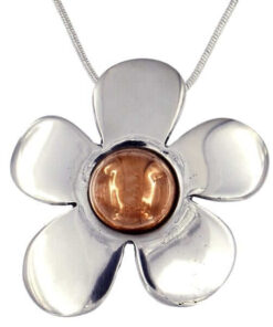 Copper centre flower on snake chain – Polished pewter flower with copper centre on tin-plated snake chain.
