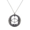 Chalice Well pendant on curb chain – pewter openwork pendant with relief design on 18″ tin-plated or surgical steel curb chain.