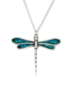 Dragonfly enamelled pendant – beautiful pewter dragonfly pendant with hand-enamelled wings. Comes on an 18″ tin-plated curb chain.