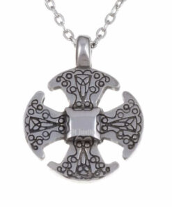 This Canterbury cross necklet is a fine interpretation of the original cross brooch and hangs on a rhodium plated trace chain.