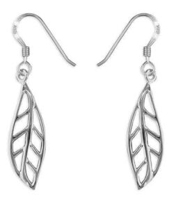 925 sterling silver open leaf drop earrings with polished finish