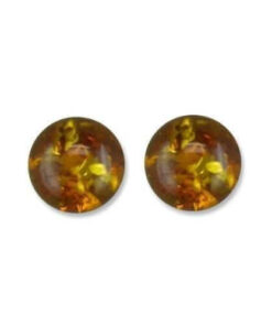 925 sterling silver stud earrings feature simple, round studs crafted from cognac amber The rich golden tones, along with natural inclusions.