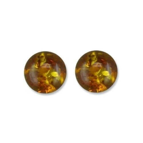 925 sterling silver stud earrings feature simple, round studs crafted from cognac amber The rich golden tones, along with natural inclusions.