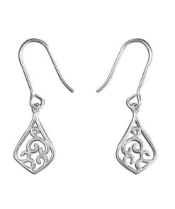 925 sterling silver filigree teardrop drop earrings with polished swirl design