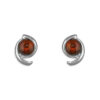 925 sterling silver swirl surrounding a rich cognac amber gemstone at the center. The sleek, curved shape adds a contemporary touch while highlighting the warm color of the amber. With a stud closure.