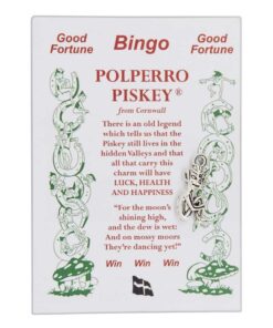 Silver coloured Lucky Cornish Piskey Bingo Charm direct from the pisky headquarters in Polperro Cornwall