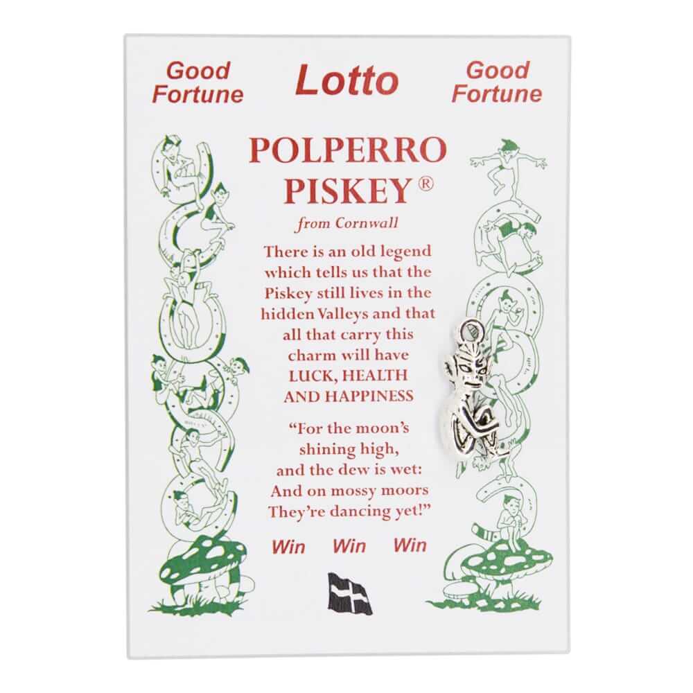 Silver coloured Lucky Cornish Piskey Lotto Charm direct from the pisky headquarters