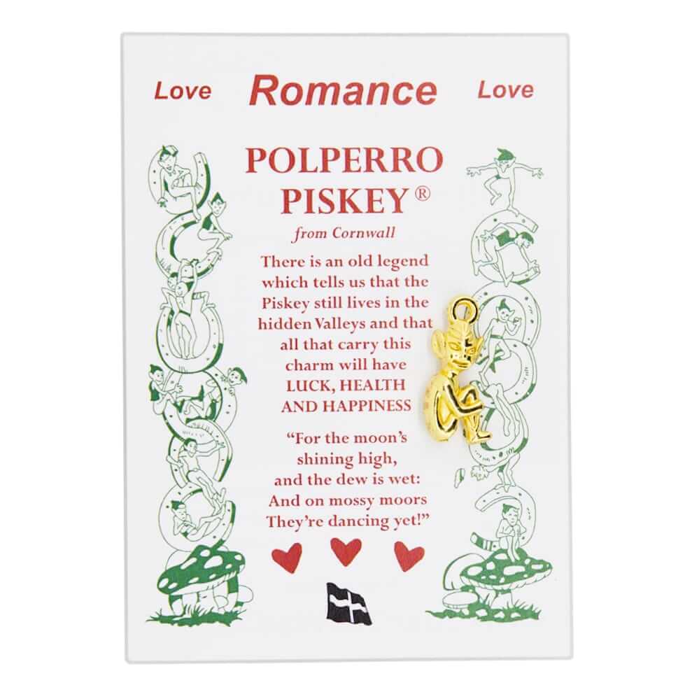 Gold coloured Find Love With A Lucky Cornish Piskey For Romance Lucky Cornish Piskey Romance Charm direct from the pisky headquarters in Polperro