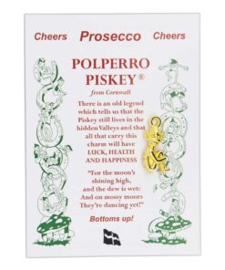 gold coloured Lucky Cornish Piskey Prosecco Charm direct from the pisky headquarters in Polperro Cornwall