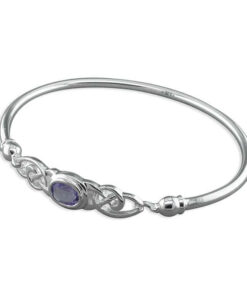 Stunning celtic knotwork design 925 sterling silver bangle, set with a oval shaped amethyst gemstone.