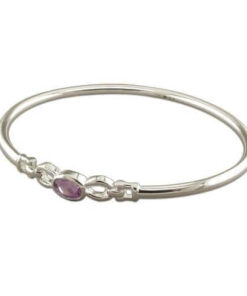 Silver Oval Amethyst Bangle