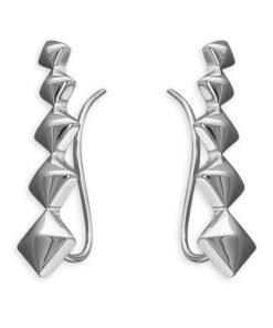 Cornish-Silver Rhodium-Plated Graduated Pyramids Ear Climber