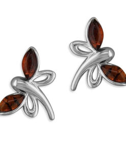 Dragonflies crafted in polished 925 sterling silver. Each earring is adorned with marquise-cut Amber stones that add a touch of elegance and color. The intricate detailing creates a whimsical and charming look.