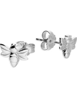 925 sterling silver bee stud earrings with polished finish