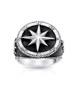 Alternative view of Cornish-925 Sterling Silver Anchor, Compass and Ship Wheel Ring
