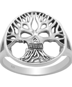 Cornish-925 Sterling Silver Tree Of Life Skull Ring