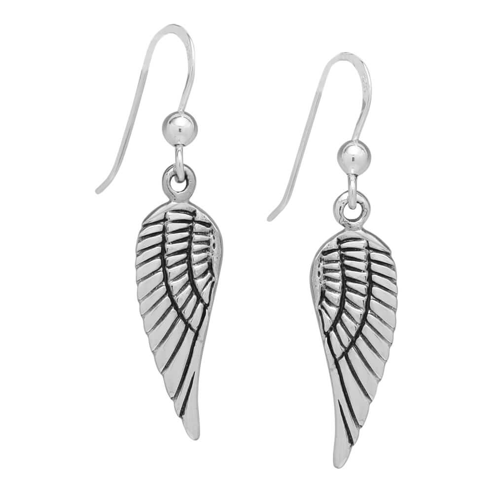 925 Sterling Silver Angel Wings Hook Earrings.