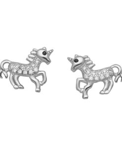 Sterling Silver & Cubic Zirconia Unicorn Stud Earrings by Cornish