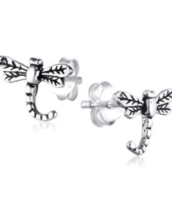 925 Sterling Silver Dragonfly Push-Back Earrings. Each pair is meticulously crafted with an oxidized finish, capturing the delicate beauty of dragonflies in flight.