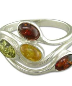 Mixed Amber Tear Drops Sterling Silver Ring