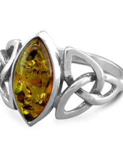 Sterling Silver Cognac Amber with Celtic Shoulder Ring