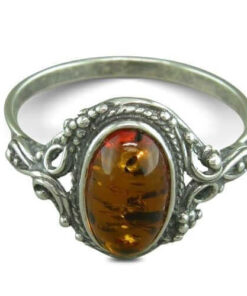 Sterling Silver Oval Cognac Amber Fancy Surround Ring