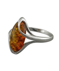 Sterling Silver Cognac Amber Strapped Oval Ring