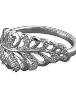 Cornish-925 Sterling Silver Cubic Zirconia Vintage Feather Ring