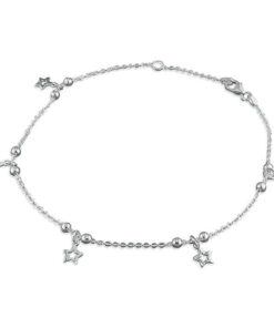 925 sterling silver anklet with multiple star charms and bead accents