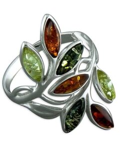 Sterling Silver Mixed Amber Leaves Ring