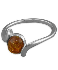 Sterling Silver Cognac Amber in Cross-Over Ring