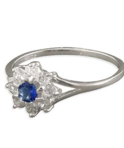 Cornish-925 Sterling Silver Sapphire & Cubic Zirconia Cluster Ring