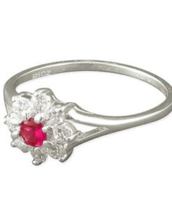 Cornish-925 Sterling Silver Ruby & Cubic Zirconia Cluster Ring