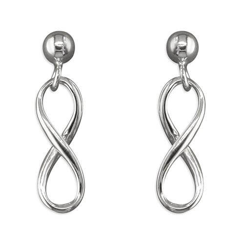 925 sterling silver infinity drop earrings with polished finish