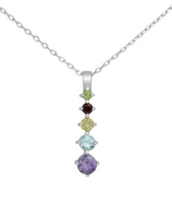 925 sterling silver pendant, adorned with a collection of vibrant gemstones that captivate and dazzle. The rhodium plating ensures lasting shine and brilliance, offering cherished elegance for any occasion.