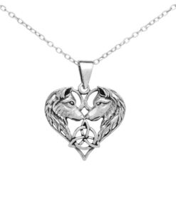 925 Sterling Silver Oxidized Heart Pendant, featuring exquisite Celtic wolves. This captivating piece blends the mystique of ancient Celtic artistry with modern sophistication.