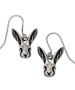 Celtic Hare earrings – cute pewter drop earrings in the shape of a hare’s head with Celtic knot ears. Come on surgical steel hooks.