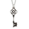 Celtic key pendant – this intricate little Celtic key pendant is made from pewter and features both a traditional square Celtic knot and a Triscele as part of its design.  Comes on an 18″ tin plated trace chain.
