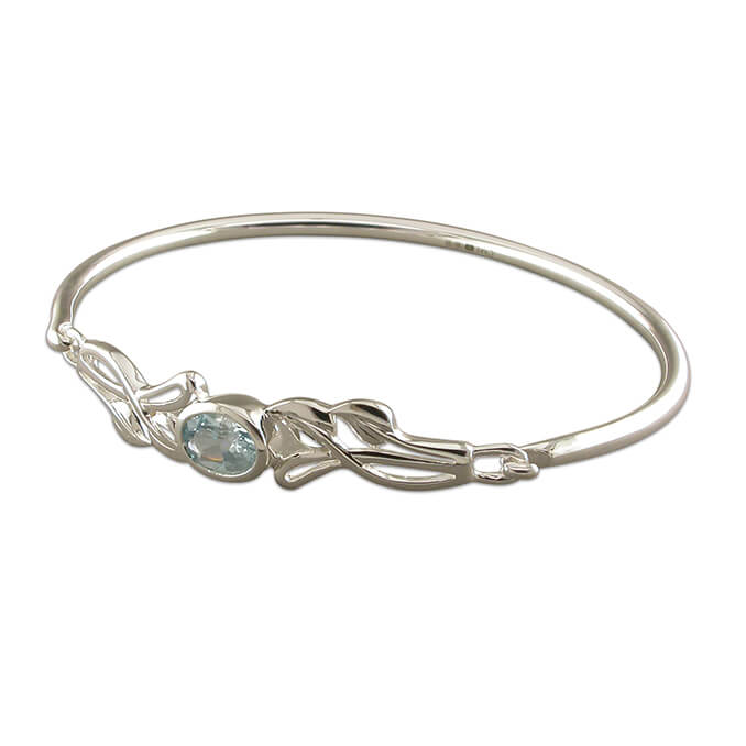 Mackintosh-style oval blue topaz Sterling Silver Bangle