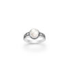 Cornish-925 Sterling Silver Oxidized Oval Ring Featuring Fish Pattern, Decorated with Shell