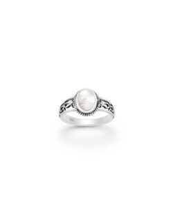 Cornish-925 Sterling Silver Oxidized Oval Ring Featuring Fish Pattern, Decorated with Shell
