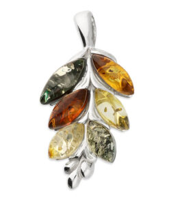 Sterling Silver Pendant adorned with mixed leaf amber elegantly designed to resemble natures beauty.